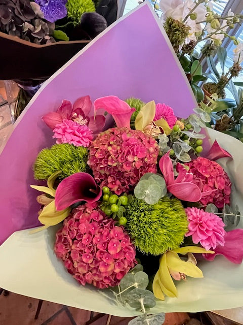 Antique hydrangea dahlia and calla lily lush bouquet – Jerome Florists NYC