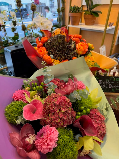 
                    
                      Antique hydrangea dahlia and calla lily lush bouquet – Jerome Florists NYC
                    
                  